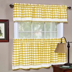 Buffalo Yellow Plaid Modern Window Curtain Panel : 58" x 36" Tier Pair